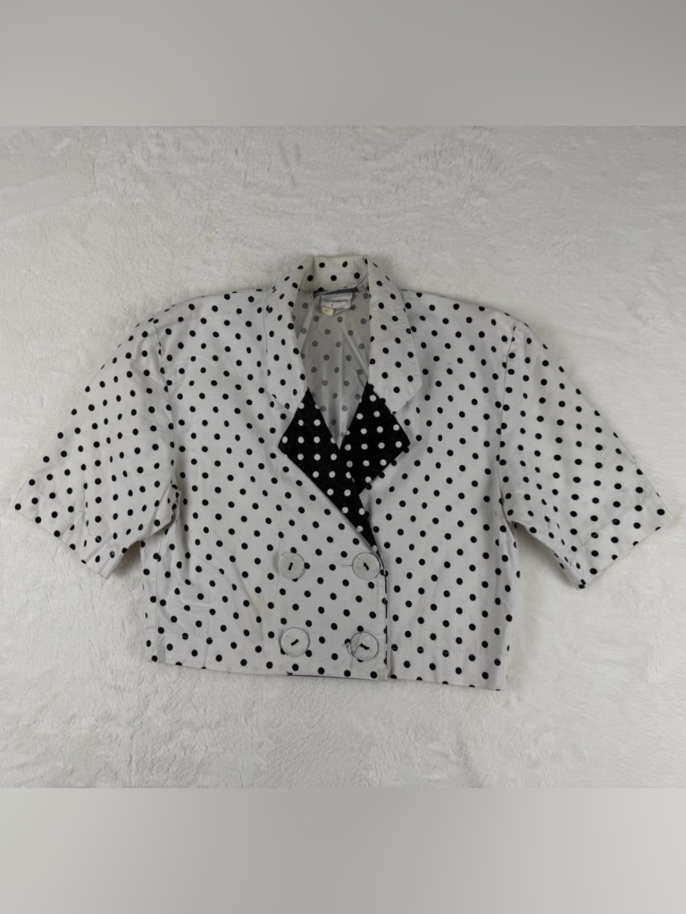 Prima Donna 80s Cotton White and Black Polka Dot Cropped Double-Breasted Jacket
